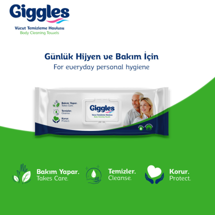 Giggles Vitaminli Hijyenik Vücut Temizleme Mendili | Cilt Dostu, Pratik ve Ferahlatıcı Temizlik Mendili 50'li